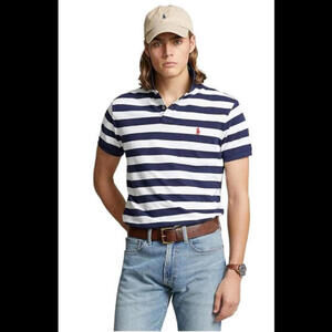 Polo Ralph Lauren Polo Shirt Men's Blue Striped Collared Pony Logo Cotton Size L